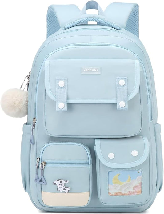 Middle School Backpacks for Girls, Teens Backpack for High School Kids Schoolbag with Accessories for Elementary, Cute Ita Bookbag, Blue