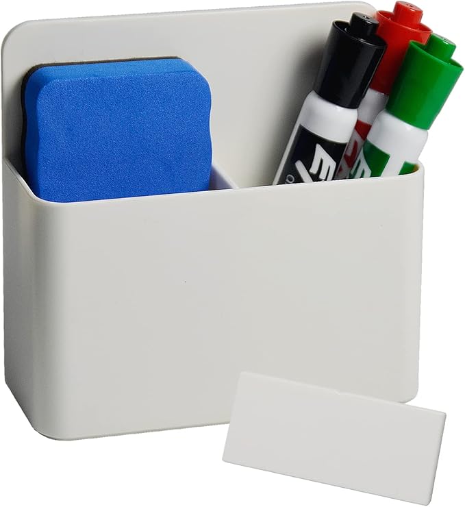 Magnetic Dry Erase Marker Holder, Strong Magnetic Back, Marker Holder for Whiteboard and Fridge, School, Office, Home (White)