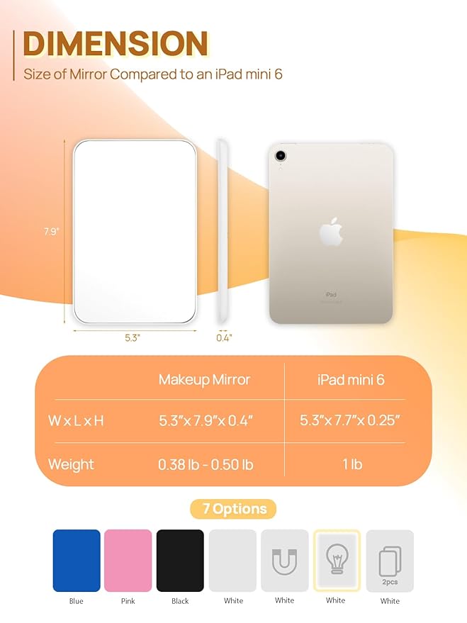 OMIRO Magnetic Locker Mirror for School, 8 x 5 inches Desk Makeup Mirror with Foldable Stand and Hanging Hole for Shaving, Strong Magnets for Secure Attachment