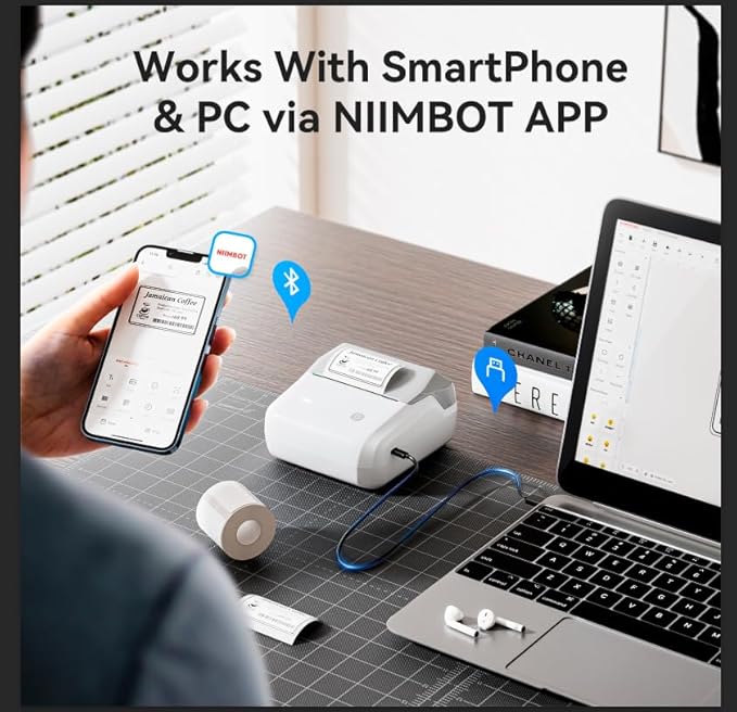 NIIMBOT B31 Label Maker Machine with Tape, 3 Inch Portable Label Printer for Barcode, Address, Logo, Tag Labeling, Thermal Sticker Maker Compatible with Smartphones & PC, Grey White