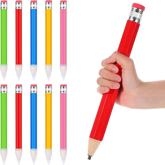 10 Pcs Wooden Jumbo Pencils for Prop, 14 Inch Giant Pencil Funny Big Pencil with Cap Novelty Large
