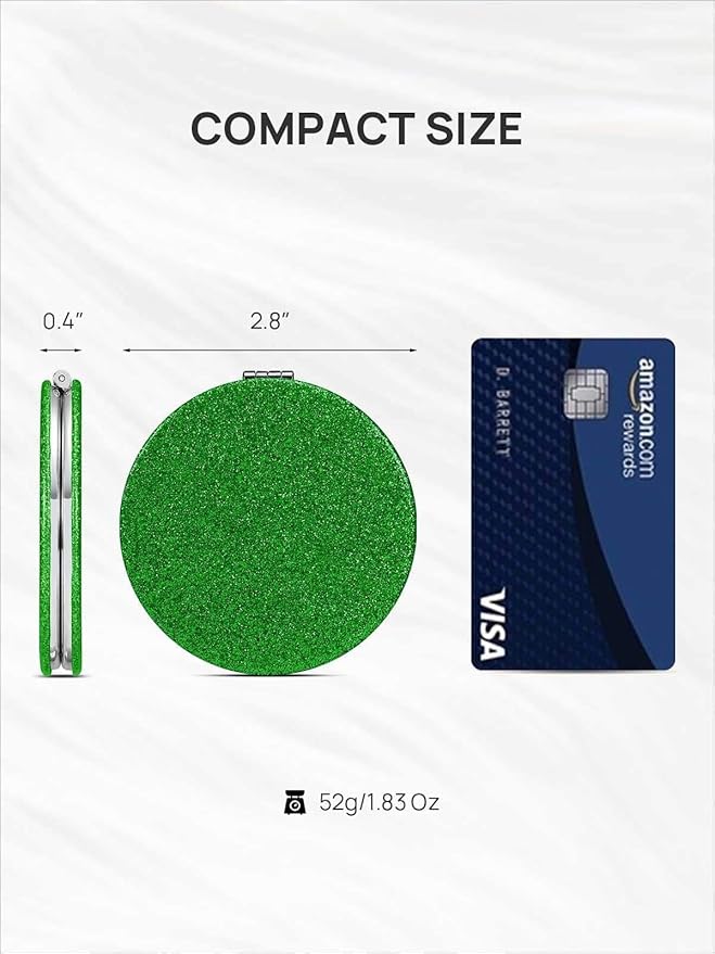 OMIRO 1X/10X Magnifying Compact Mirror with PU Leather, Ultra-Portable for Purses and Travel, Round Green