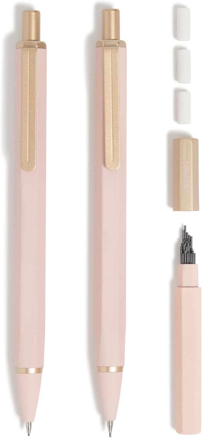 U Brands Cambria Mechanical Pencils, Set of 2, Blush Pink, Soft Touch, Medium (0.7 mm) Point, Lead and Eraser Refills