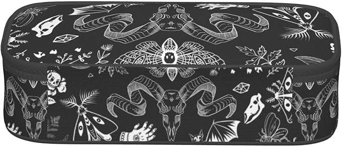 Halloween Magic Elements Mystical Goat Large Pencil Case With Zipper Compartments Stationery Pencil Bag For Kids Teens Students School Supplies