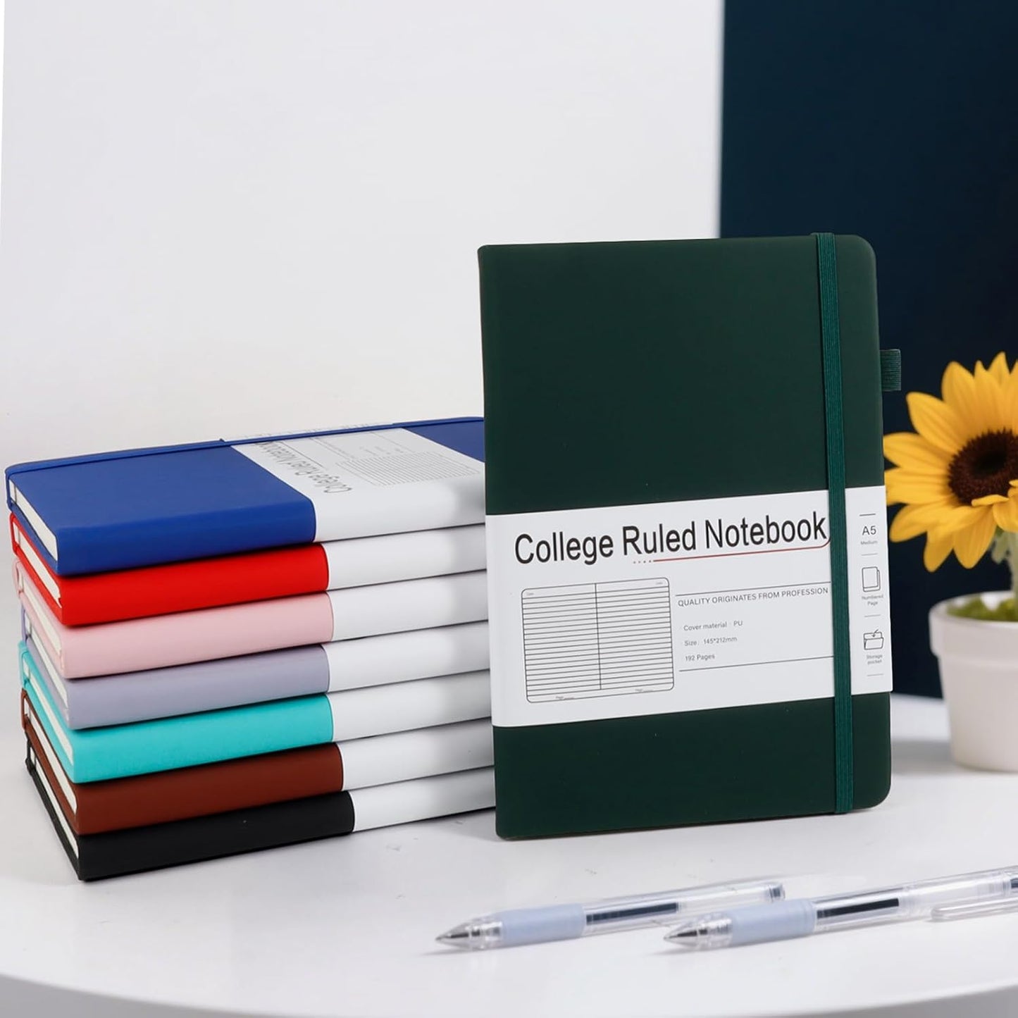 A5 Lined Journal Notebooks for Work, 192 Pages, Medium 5.7 x 8.3inch, College Ruled, Vegan Leather Hardcover Journals for Women Men,1 Pack