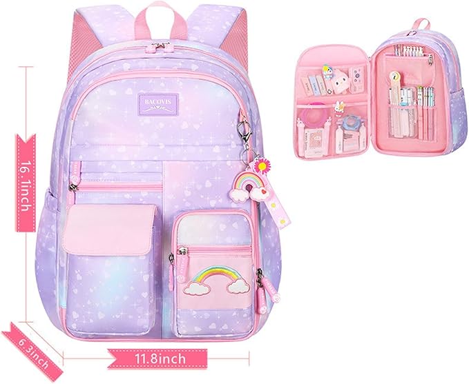 Girls Backpack,Backpacks for Girls,Kids Backpack with Compartments Elementary School Bag For Girls School Backpack(Purple)