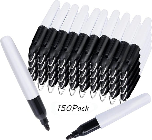 150 Pcs Mini Permanent Markers with Cap Clips Golf Ball Marker Pen Dry Erase Markers with Triangle Hook Golf Keychain Clips for Badge Black Ink Pens for Office School Outdoor Activities,Fine Point