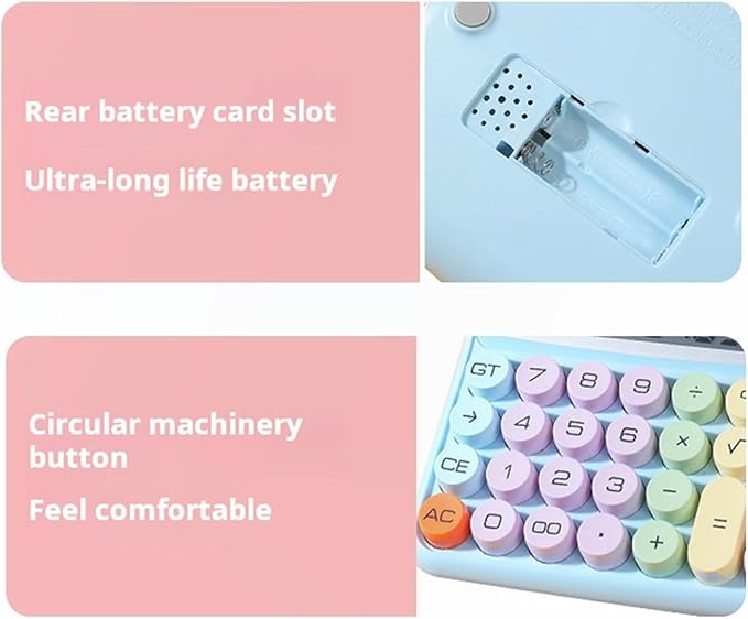 Typewriter Calculator, Big Button Cute Calculator for Daily and Basic Office, 12 Digit Display Vintage Style Solar Battery Powered Blue (not inculde Battery)