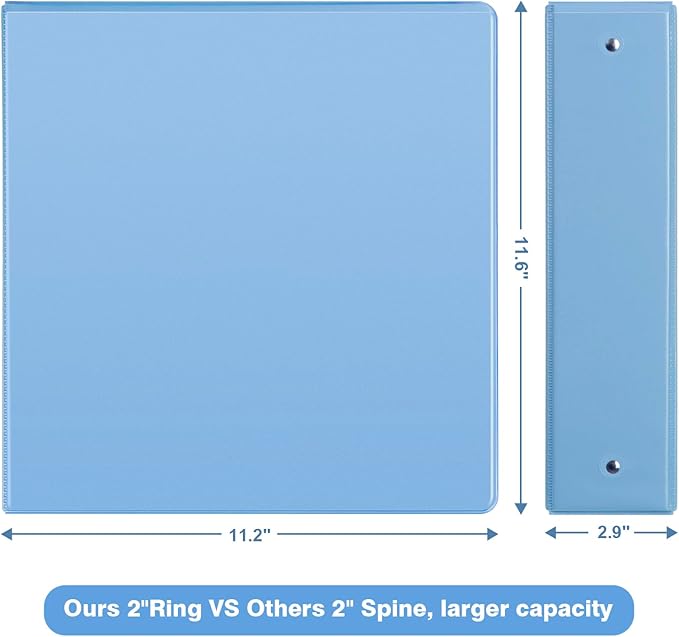 COMIX Standard 3 Ring Binder 2 inch with Clear View Cover, 2" Round Ring View Binder Holds 400 Sheets of US Letter Size Paper, 6 Pack (Pale Blue)