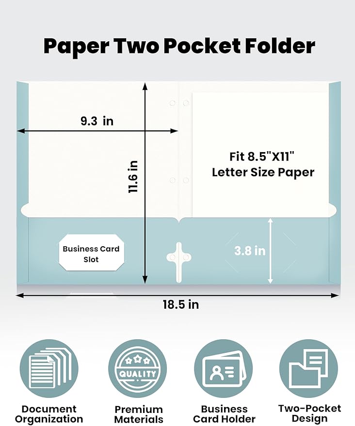 SUNEE Folders with Pockets 3 Hole Punched(50 Pack, Pastel Colors), 2 Pocket Folders Fit Letter Size Paper, Paper File Folder for School Office Home Business
