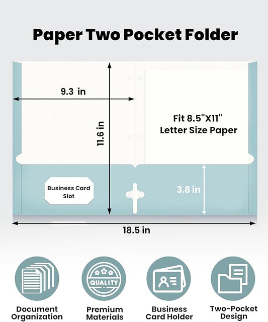 SUNEE Folders with Pockets 3 Hole Punched(50 Pack, Pastel Colors), 2 Pocket Folders Fit Letter Size Paper, Paper File Folder for School Office Home Business