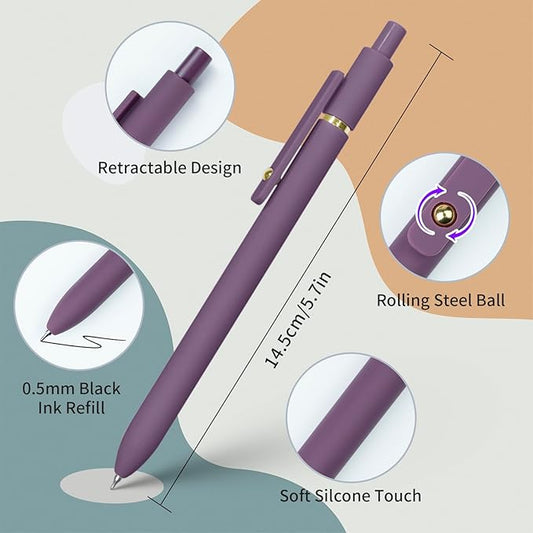 6 Pcs Gel Pens, 0.5mm Black Ink Pen Fine Point Smooth Writing Pens Japanese Cute Pen for Journaling and Note Taking, Gifts for Women Men, 6 Pcs Vintage Gold