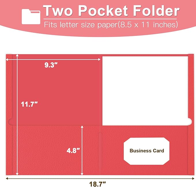 Folders with Pockets, LAYZZ 30 Pack Paper Pocket Folders, 2 Pocket Folders Fits Letter Size Paper, for School Office and Home (Red)