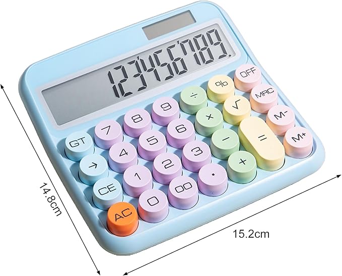 Typewriter Calculator, Big Button Cute Calculator for Daily and Basic Office, 12 Digit Display Vintage Style Solar Battery Powered Blue (not inculde Battery)