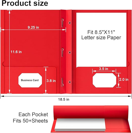 HABGP 50 Pack Two Pocket Folder with Prongs, Paper Folders with Pockets and Business Card Holder, Folders with Pocket Fit Letter Size, Organizing Papers in School, Office & Business 5 Color 10 Set