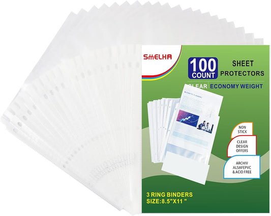 Sheet Protectors 100 Page,Page Protector 8.5" x 11" ，Upgraded Clear Plastic Page Protectors,for 3 Ring Binder, Top Loading Paper Protector with Reinforced Holes,Holds Multiple Sheets，Letter Size
