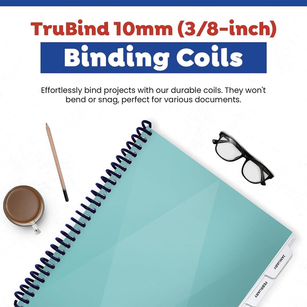 TruBind 6mm (1/4 in.) Spiral Binding Coils for Reports, Presentations and Proposals | 4:1 Pitch | 12 in. Length | Blue | 30 Sheets Binding Capacity | 100 Pack