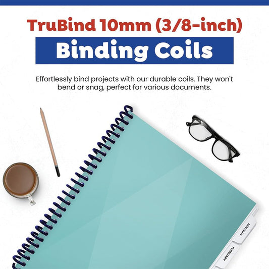 TruBind 6mm (1/4 in.) Spiral Binding Coils for Reports, Presentations and Proposals | 4:1 Pitch | 12 in. Length | Blue | 30 Sheets Binding Capacity | 100 Pack