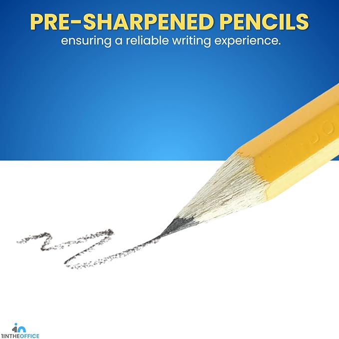 1InTheOffice Pre Sharpened Pencils #2, Pencils with Eraser, 2 HB, Wood-Cased, Black Lead, Yellow Barrel (24)