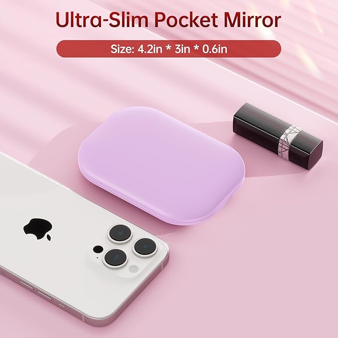 Benbilry Lighted Compact Travel Mirror with 3 Color Lights, 1X/3X Magnifying Ultra Slim Rechargeable Pocket Mirror for Purse, 2-Sided, Handheld, Folding, Portable, Purple