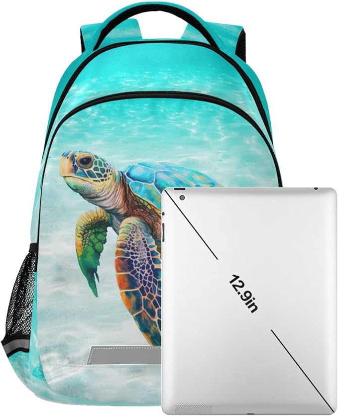 Sea Turtle Teal Backpack for Boys Girls Elementary School Bag Kids Bookbag Travel Rucksack