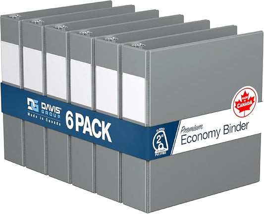 Premium Economy 6-Pack 3-Ring Binders for School or Office, D-Ring Binders, 2 Inch, Gray