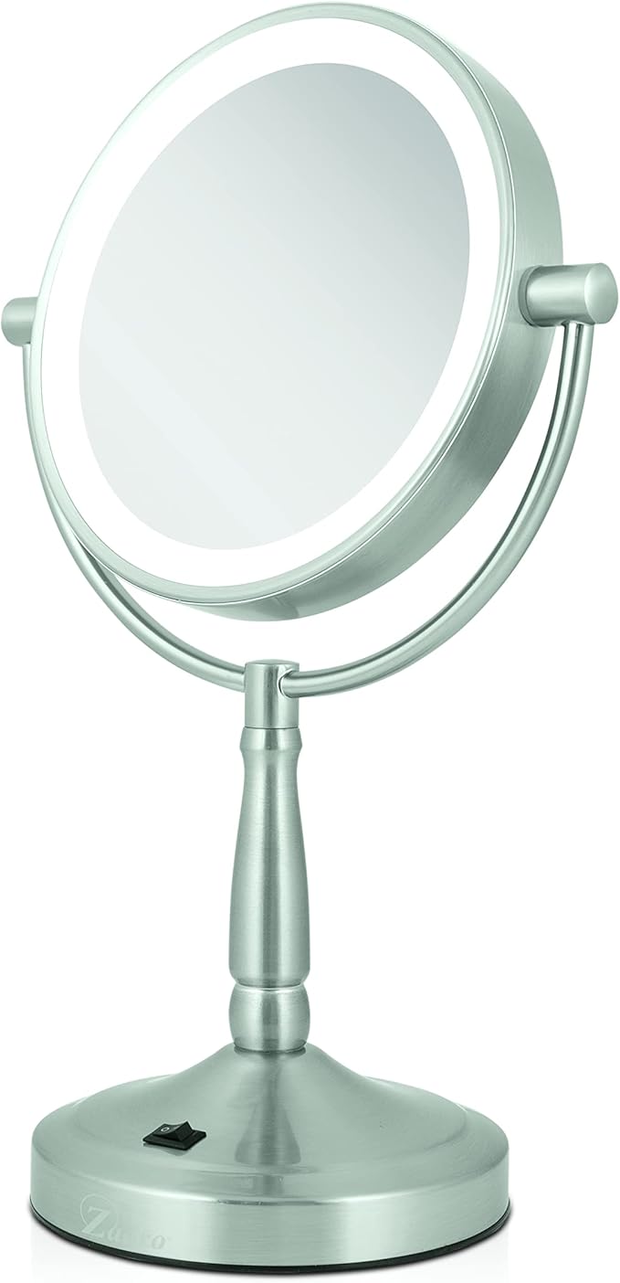 Zadro 9" Round LED Makeup Mirror with Lights and Magnification 5&10X/1X AA Battery Operated Swivel Lighted Makeup Mirror