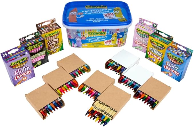 Crayola Crayon Tub - Limited Edition Colors (288ct), Bulk Crayons for Kids, Must Have Classroom Art Supplies for Preschool & Kindergarten, Bulk Classroom Essentials