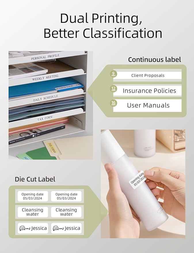 Makeid Label Maker Machine with Tape - Compatible with 9/12/16mm Waterproof Tape, Portable & Rechargeable Label Makers with Built-in Cutter Wireless Label Printer Compatible with Android & iOS Devices