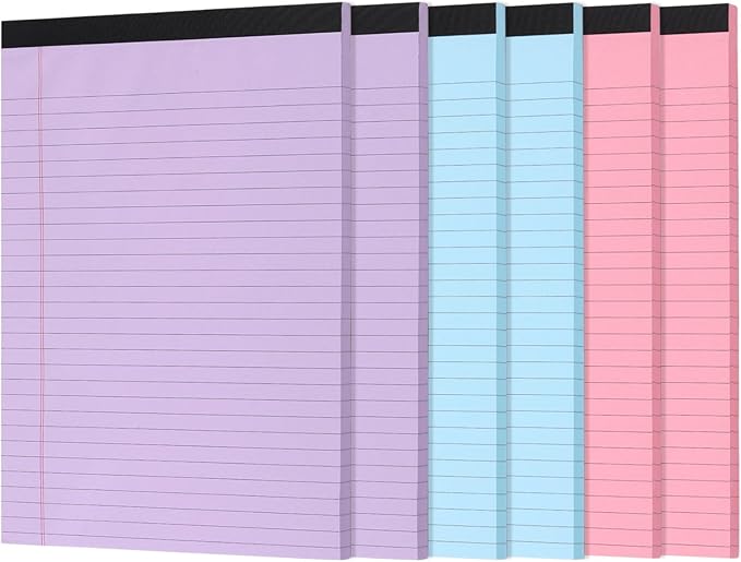 Honoson 6 Pack Legal Pads 8.5 x 11 College Ruled Colored Notepad 600 Sheets Wide Ruled Writing Pads 100 Sheets/pad Lined Paper Bulk for Office School Classroom Teacher Students Supplies, 3 Colors