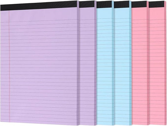 Honoson 6 Pack Legal Pads 8.5 x 11 College Ruled Colored Notepad 600 Sheets Wide Ruled Writing Pads 100 Sheets/pad Lined Paper Bulk for Office School Classroom Teacher Students Supplies, 3 Colors
