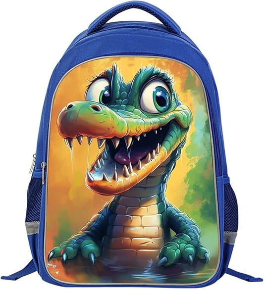 Kids Backpack, 3D Reflective Cartoon, 600D Polyester & Dual Zippers, 17" Bookbag with Ergonomic Design for boys & girls age 6-18, Crocodile Space Style for school Children Kids