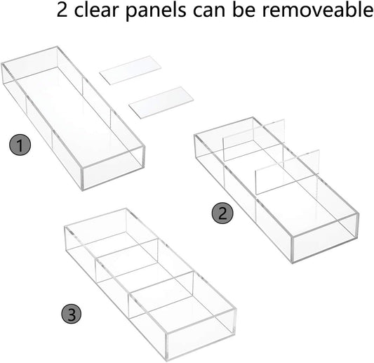 HIIMIEI 3 Section Clear Acrylic Drawer Organizer Tray, Office & Makeup Drawer Organizer (11.8x4.3 inch)