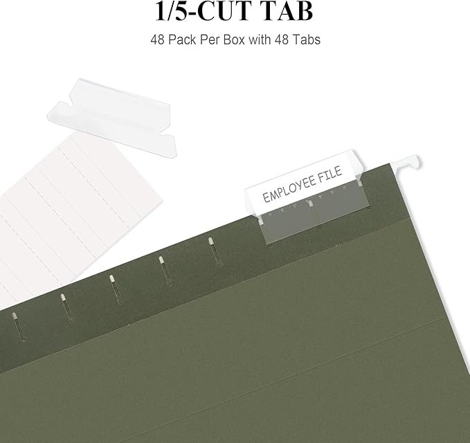 ViVin Hanging File Folders, 1/5-Cut Adjustable Tabs with 48 Per Box, 48 Pack Letter Size Hanging File Folders, Designed for Office Home School Filing Cabinet(Green)