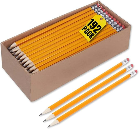1InTheOffice Pre Sharpened Pencils #2, Pencils with Eraser, 2 HB, Wood-Cased, Black Lead, Yellow Barrel (192)