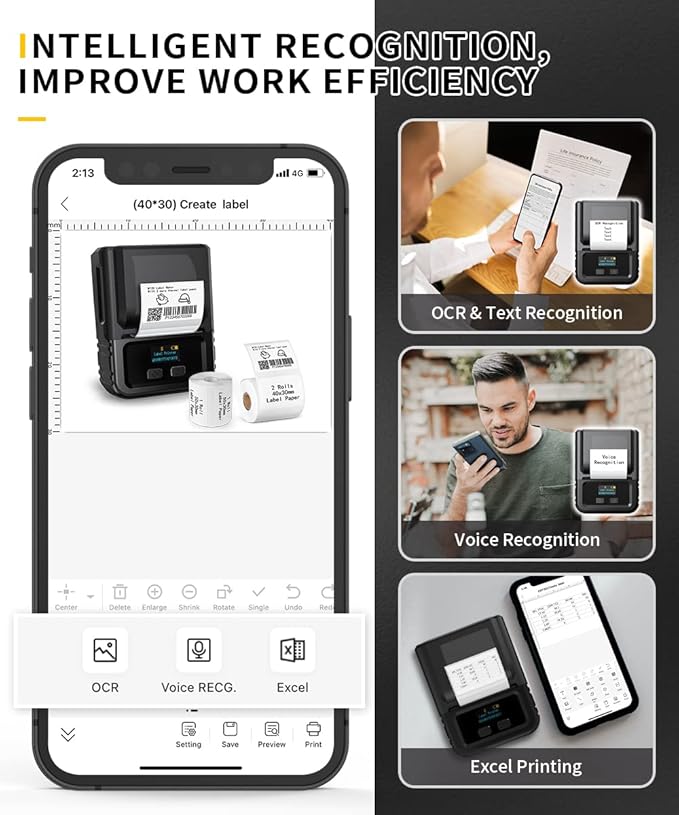 Phomemo M120 Label Maker, 2 Inch Bluetooth Thermal Label Printer with 3 Rolls Thermal Label(4030/4030/5030mm), Label Maker Machine for Small Business, Barcode, Address, Sticker Printer for Phone & PC