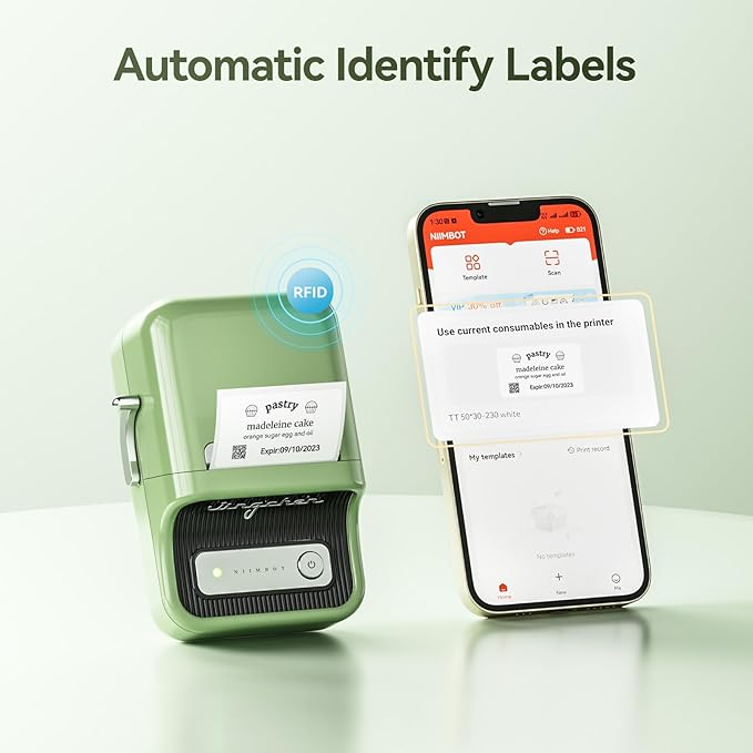 NIIMBOT B21 Label Maker Machine with Tape 2Inch Portable Sticker Printer Thermal Labeler for Jar Price Address Label for Business Home Office Organization, Green