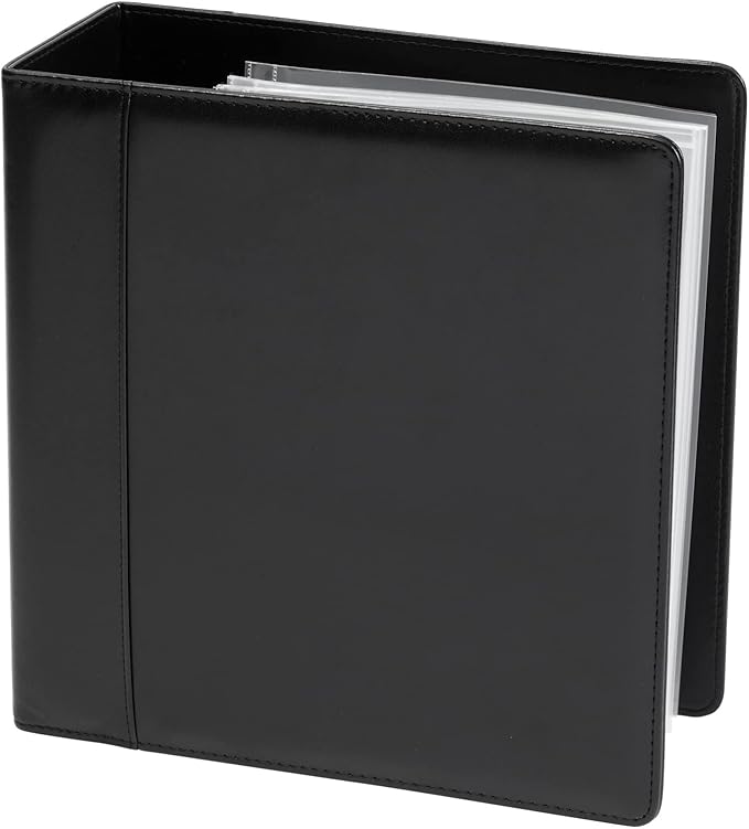 Playbill Binder - 10 x 9.5 in, 4-Inch Spine, 3-Ring, Black Leatherette Cover - Folder with 30 Plastic Sleeves - 2 Pockets Per Sleeve