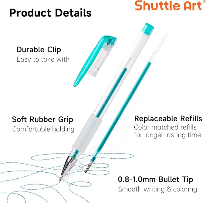 Shuttle Art 160 Pack Glitter Gel Pens, 80 Colors Glitter Gel Pens Set with 80 Refills for Adults Coloring Books Drawing Crafts Scrapbooking Journaling