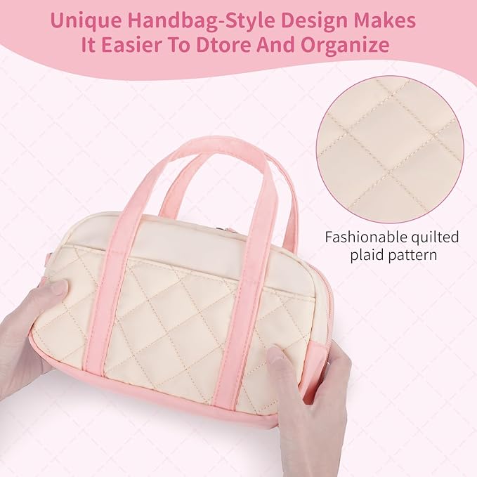 2 Compartment Pencil Case For Girls,Zipper Pencil Bag With Handle, Large Capacity quilting Pencil Pouch Organizer Aesthetic, Womens Soft Pencil Box Marker Pouch For Middle School Office College