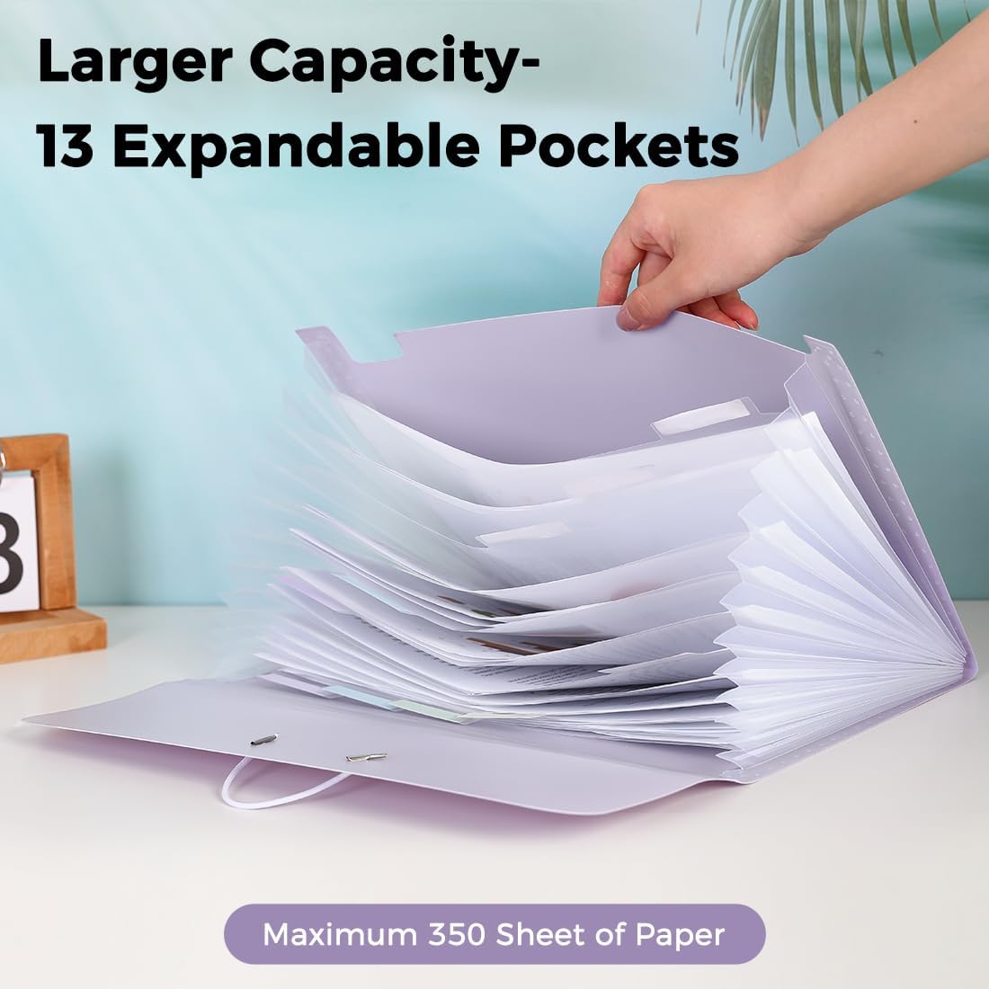 SKYDUE Expanding File Folder, Accordion File Organizer with 13 Pockets for A4/Letter Sized Paper, Accordion Folder with Labels - Document Receipt Organizer for Office, School, Home Purple