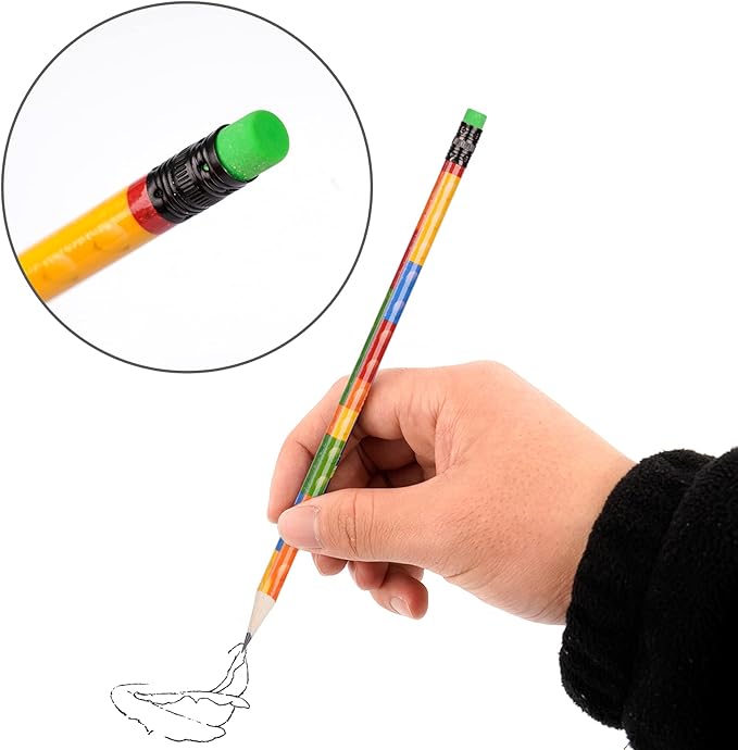 Kolewo4ever 200 Pieces Building Block Wood Pencils Colorful Round Pencils with Top Erasers Kids Birthday Goody Bag Bulk Filler for Exams School Office Sketching Learning Activities