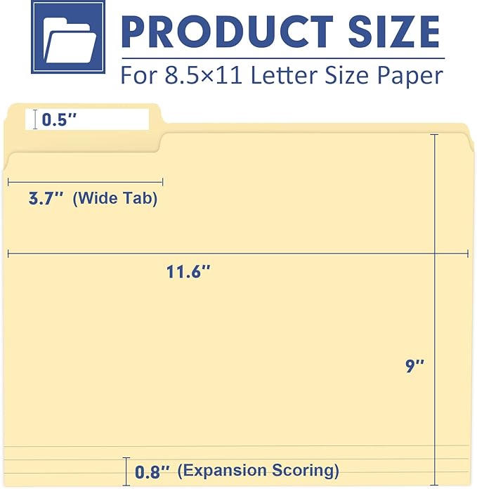 File Folder, PANDRI 220 Pack File Folder, 1/3 Cut Tab, Letter Size, Filing Folder for Office School Business, Manila