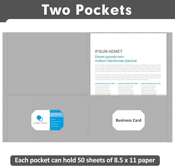 Two Pocket Folders, PANDRI 50 Pack 2 Pocket Folders, Letter Size Paper File Folder for School Office Home Business, Assorted 5 Colors