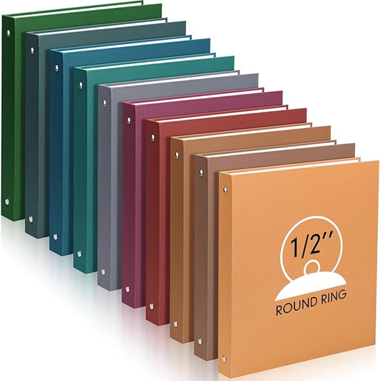 Ctosree 10 Pack Colored 3 Ring Binder with 2 Pockets Hardcover Loose Leaf Binder for Women Men Teacher Student School Office Home Supplies, Fits 11 x 8.5 Size Paper, 10 Colors(0.5",Business Color)