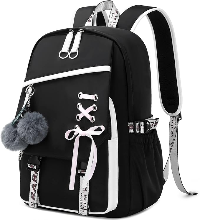 Teenage Girls Bookbag School Backpack Children Casual Daypack Schoolbag for Teens Black White