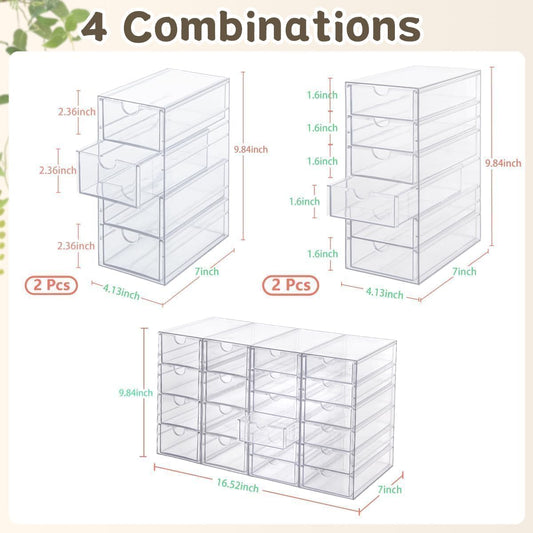 Acrylic Organizer with Drawers | 20 Drawers 4 Sets | Desk Organizer and Storage, Clear Makeup Organization, For Office/Art Supply/Craft Storage and Organization