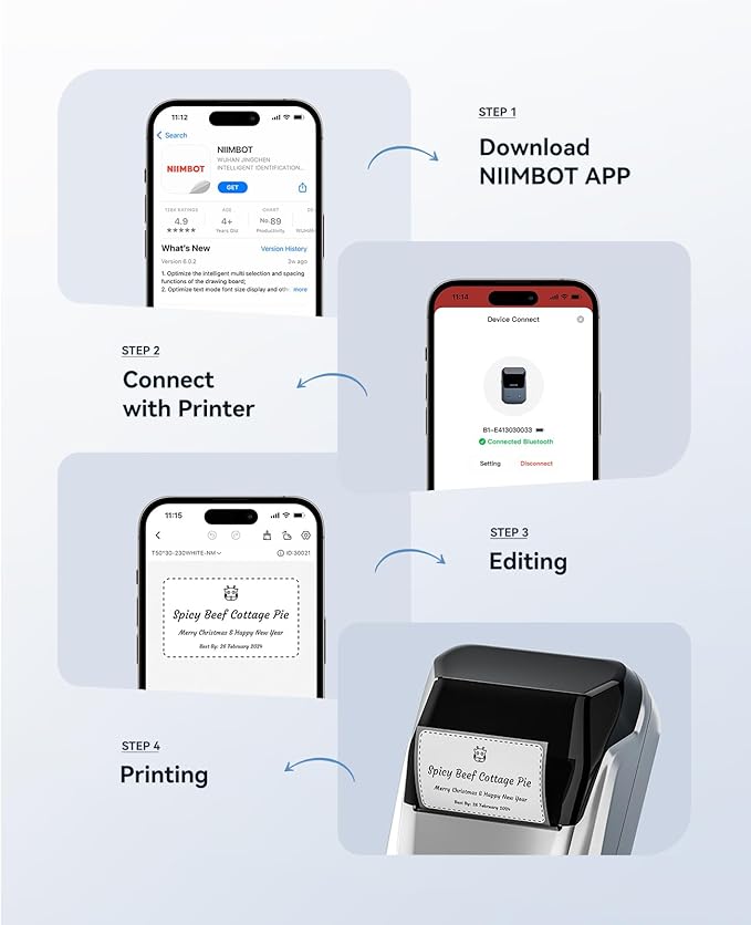 NIIMBOT B1 Label Maker Machine with Tape, Thermal Label Printer Easy to Use for Office Supplies, Home, Business, 2 Inch Label Maker with 2'' x1.18'' Labels-230pcs/Roll