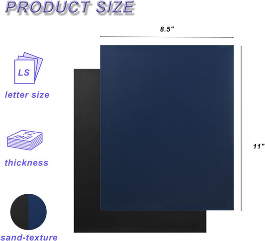 100 Pack Binding Covers Set, 8.5x11 Inches, Including 50 Pcs 12 Mil Navy Color Plastic Binding Covers, 50 Pcs 12 Mil, Black Color Plastic Binding Covers, Sand Textured