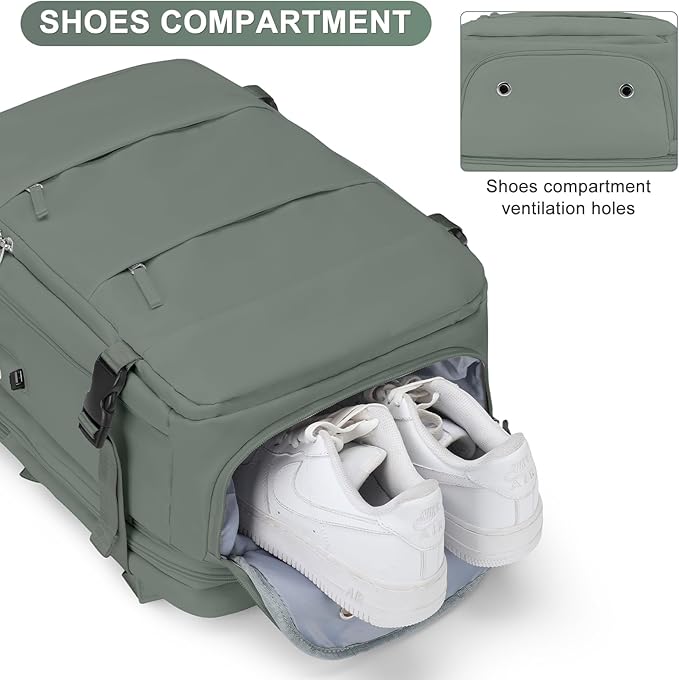 coofay Carry on Backpack Travel Backpack, Olive Green-expandable